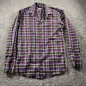 ETON Shirt Men Large 35-15.5 Purple Plaid Casual Slim Preppy Long Sleeve Classic